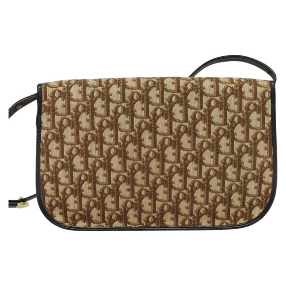 DIOR Trotter Canvas Shoulder Bag Brown Gold - Picture 3 of 12